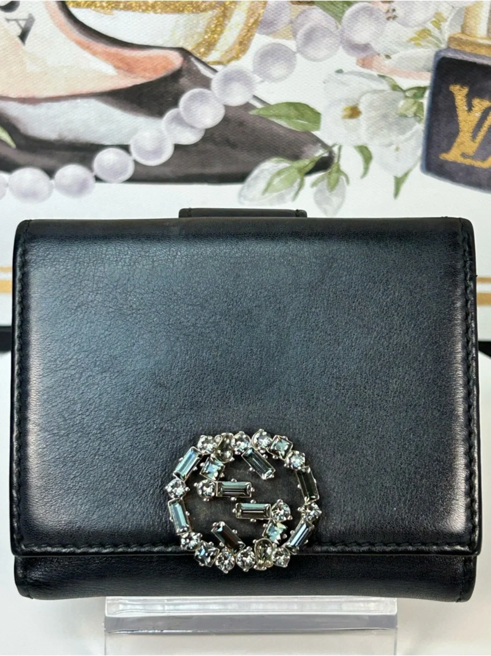 ‼️SOLD‼️ GUCCI Crystal Interlocking GG Leather Bifold Wallet ✨🤩 - Picture 16 of 17